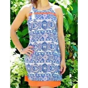 THML Dress Womens Small Blue Orange Boho Luceea Davis Shift‎ Mini Summer